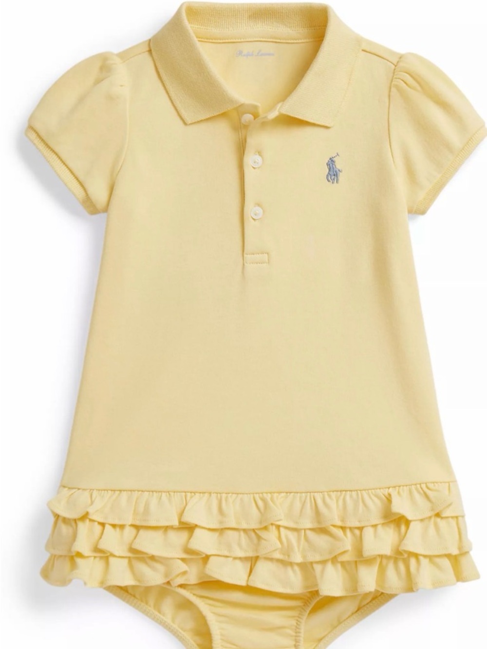 Ralph Lauren Pale Yellow Polo Dress Onesie with Ruffle Hem